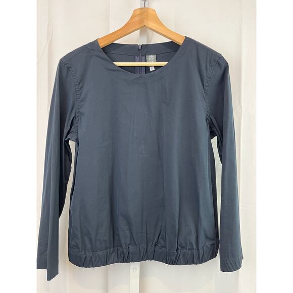 ELEVENTY Italy Cotton Poplin Long Sleeve Shirt Blouse Navy Blue Size 42 US 6 - Picture 1 of 9